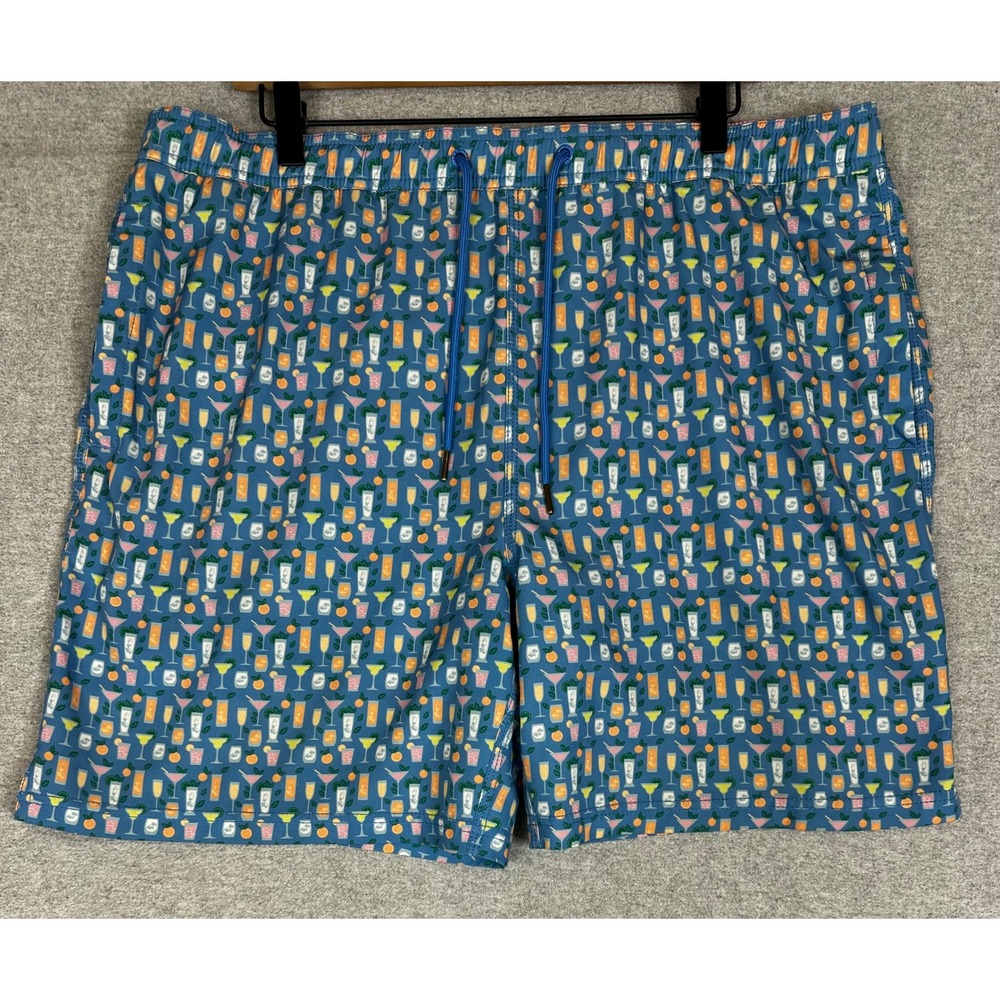 Johnston‎ Murphy Swim Trunks Mens L Blue Cocktail Print Drawstring